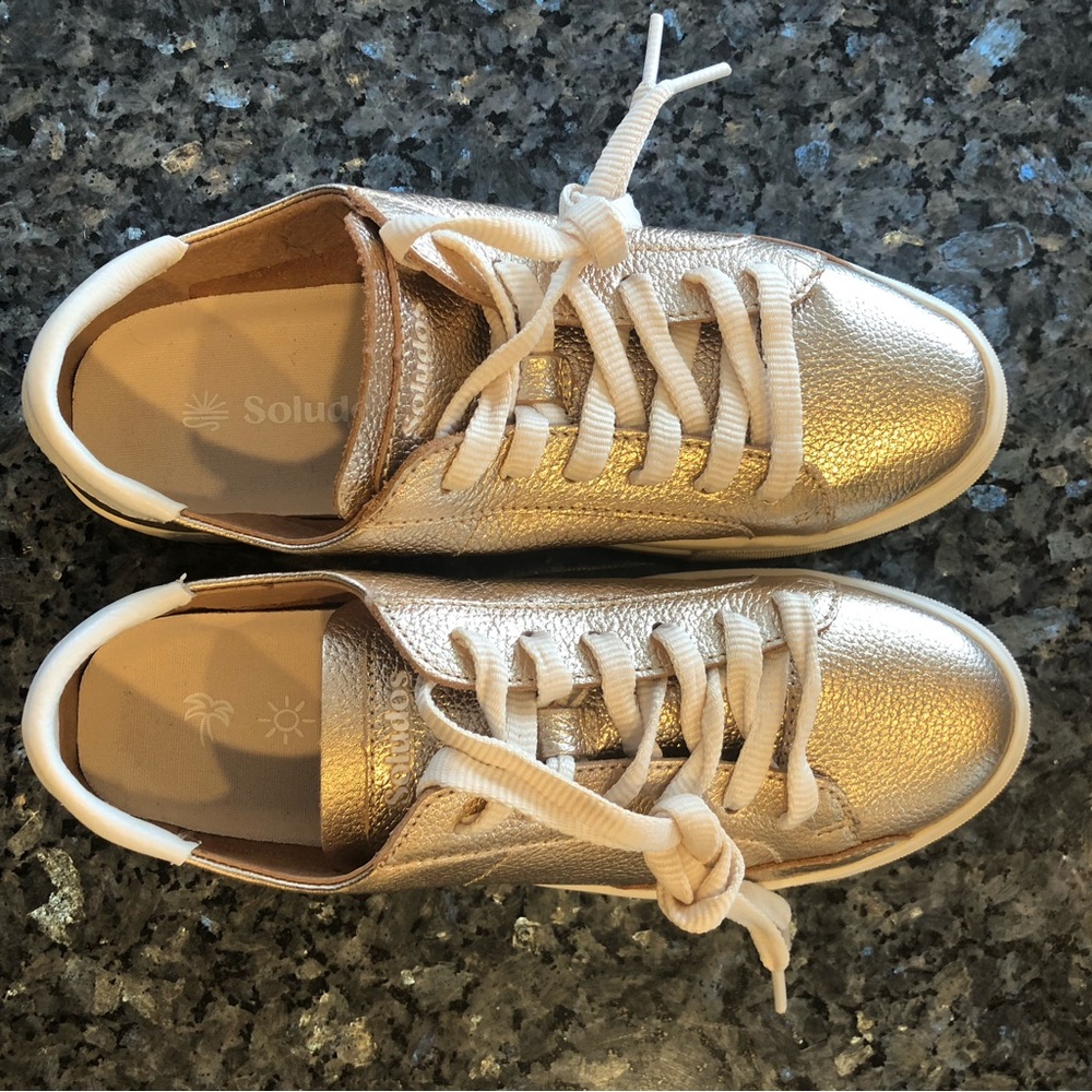 NEW SOLUDOS Ibiza Platform Rose Metallic Sneakers - Picture 11 of 16